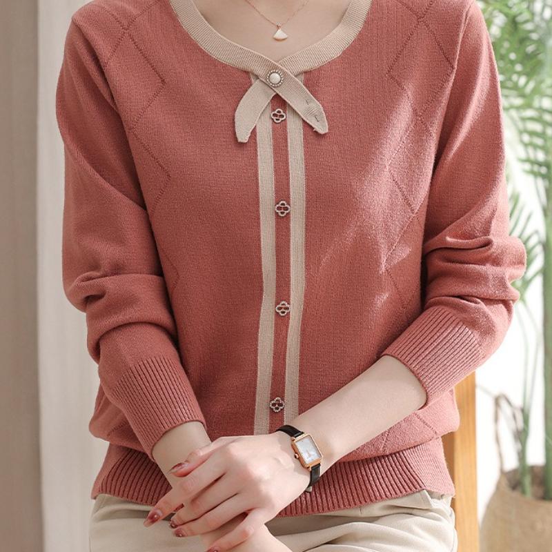 Young Mom Elegant Knit Sweater Middle Age Women Autumn Casual Pullover Base Layer Top