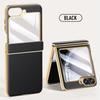 Electroplate Spring Hinged Plain Leather Tempered Glass Protect Case For Samsung Z Flip 6 5 Galaxy Z Flip6 5 All-inclusive Cover