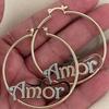 Vintage Copper Hand Carved Letter Hollowed Hoop Earrings for Women's Bohemian Style Golden Plated  Banquet Jewelry Carfts