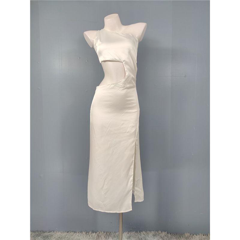 

Foreign Trade Order Lu s Summer New Pure Desire All-Match One-Shoulder Temperament Waist-Exposed Sexy Beautiful Gyaru Personality Dress White M