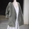 Johnature Women Chinese Style V-Neck Long Sleeve Autumn Solid Color Belt Coats
