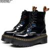 Laser thick-bottomed hole locomotive boots, side zipper British women's short boots, muffin bottom