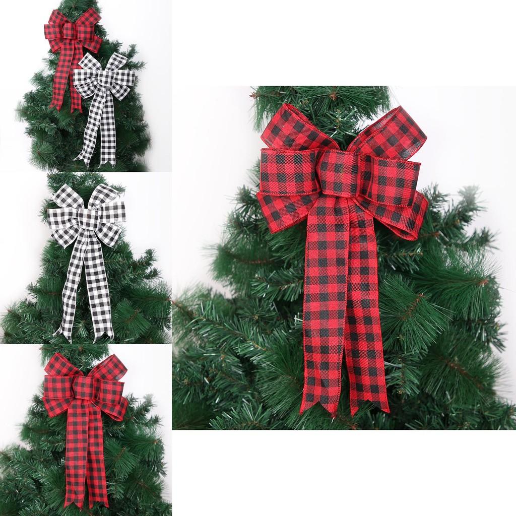 Large Christmas Unique Bow In Elegant Checkered Pattern For Seasonal Home Decor