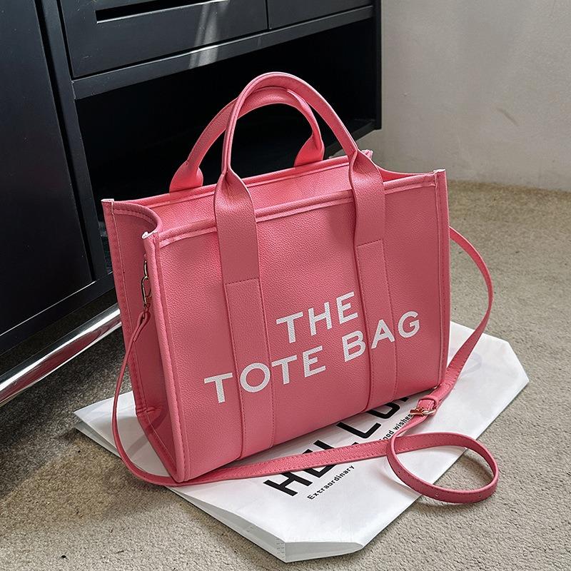 New women's bag women's new solid color pu letter tote bag simple casual messenger large capacity portable