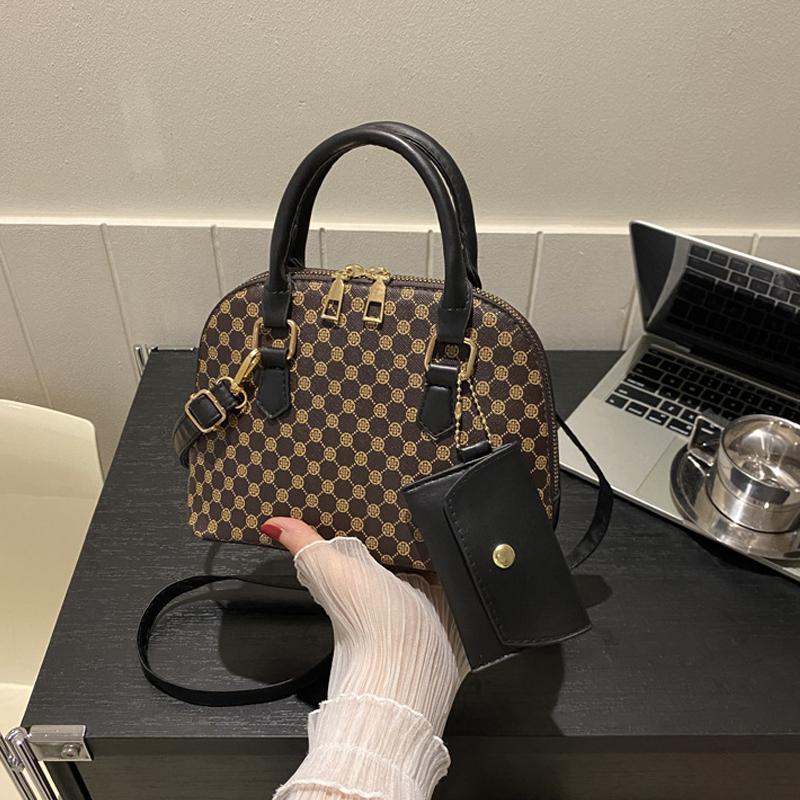 Luxus Schale Fashi Damen Handtasche Einfache Umhängetasche Karomuster Crossbody Tasche mit Mini-Portemonnaie
