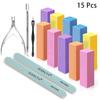 15PCS Nail Care Kit, 4-Sided Nail File Block Buffer, Cuticle Pusher Fork, Stainless Steel Cuticle Nipper, Professional Grooming Set