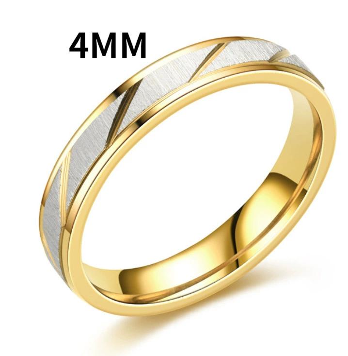 Gold Stripes Couple Rings 6mm 4mm Stainless Steel Contrast Color Jewelry Valentine's Day Gifts