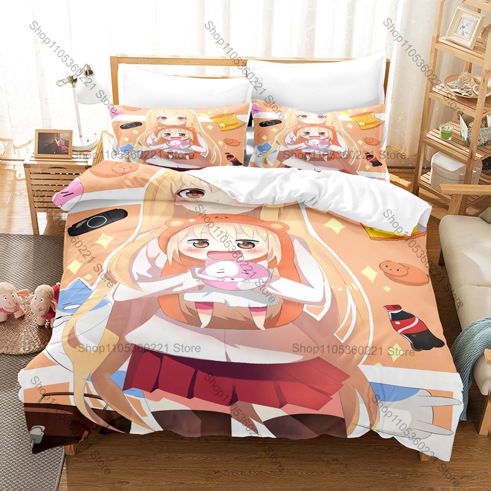 Himouto! Umaru-chan Bedding Set Duvet Cover + 2 Pillowcases Cute Anime Umaru Doma Hamster Hoodie Kawaii Bedroom Decor