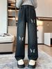 Autumn 2025 Girls' Wide-Leg Embroidered Butterfly Jeans (Ages 6-15)