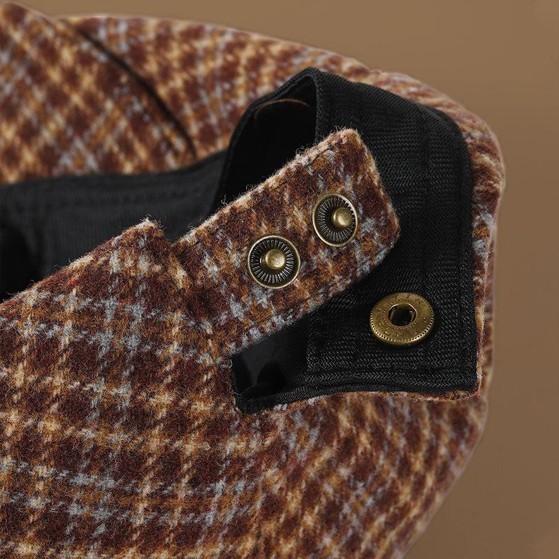 Retro Plaid Progressive Hat Women's Autumn and Winter Versatile British Style Newsboy Painter Hat Backward Wearing Woolen Duck Beret