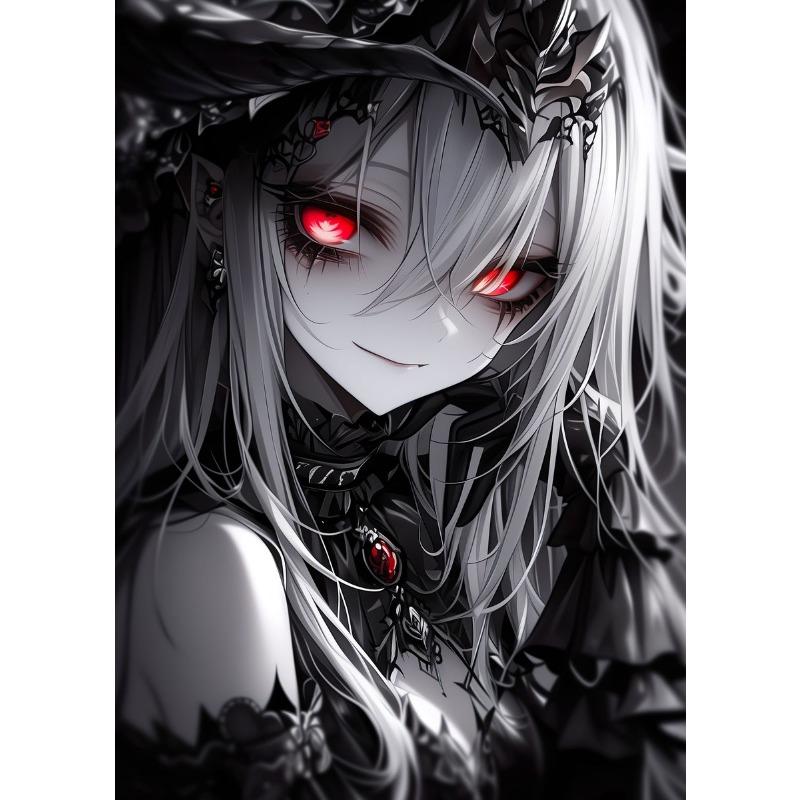 Fantasy Magical World Gothic Cool and Cute Character Aesthetics Anime Girl Canvas Painting Art for Wall Manga Game Room Decor