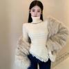 Irregular Tassel Turtleneck Knitted Sweater Women's Winter Temperament Slim and Thin Long-sleeved Sweater with Base