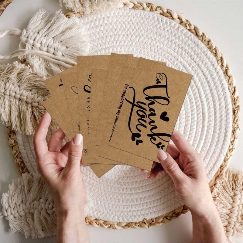 Paket med 50 Tackkort Set Tack Hälsningskort Elegant Uppskattningskort för Kund Företag Födelsedag Bröllop