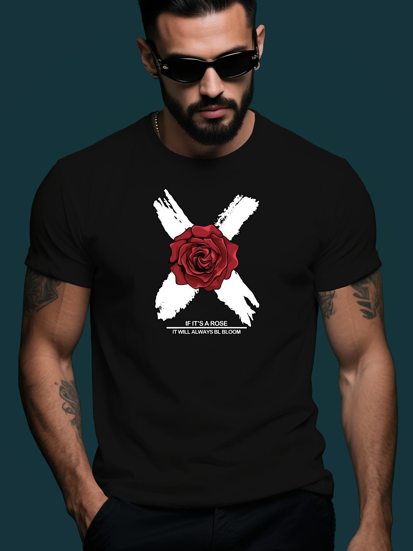 Rose X Pattern Trendy Streetwear Summer Casual Crew Neck ... XXXL