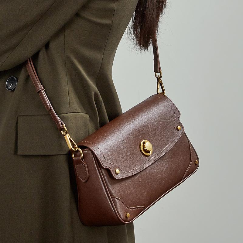 Genuine Leather Vegetable-Tanned Cowhide Bag for Women 2025 Winter New Single Shoulder Messenger Bag