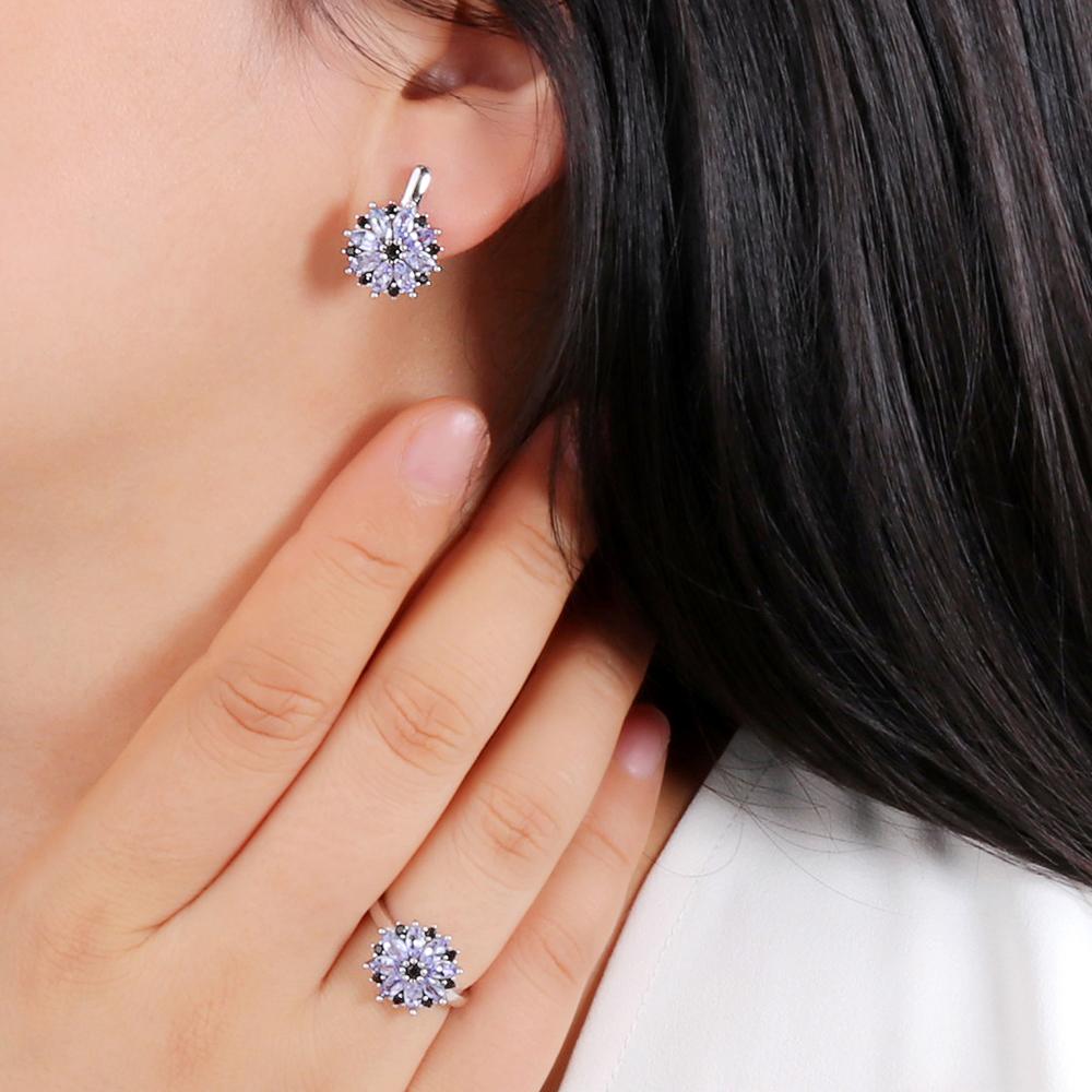 2023 New Natural Blue Tanzanite Flower Design Fine Jewelry Set 925 Sterling Silver Ring Earring for Women Nice Gift