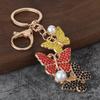 Keychain Pendant Rhinestones Inlaid Imitation Pearls Butterfly Charm Key Holder Car Bag Charm Small Accessory