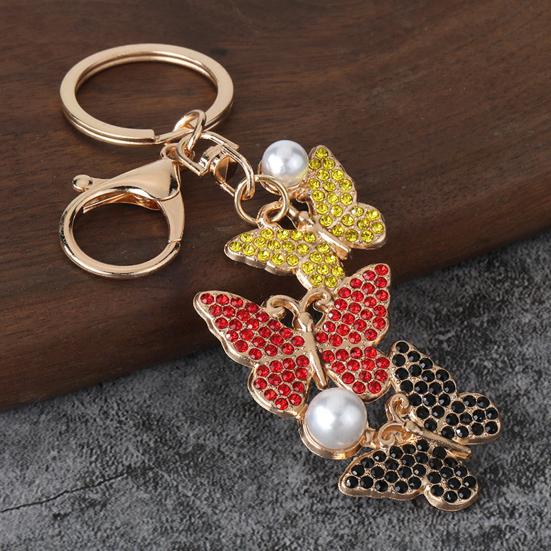 Keychain Pendant Rhinestones Inlaid Imitation Pearls Butterfly Charm Key Holder Car Bag Charm Small Accessory