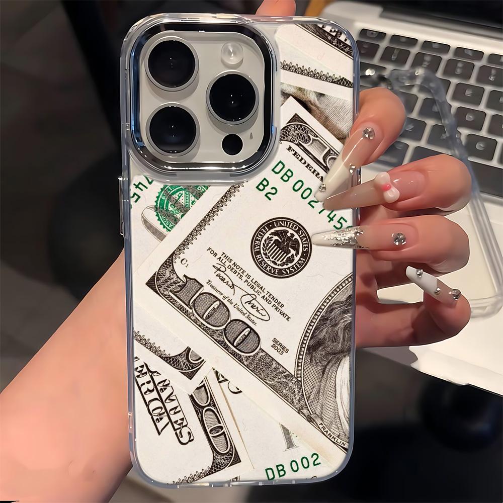 Dollar Stack Phone Case For Iphone 11 Pro Max 12 13 14 Plus 15 16 17 Air 17E 16E Funda Coque Phone Cover Sleek Metal Photo Frame