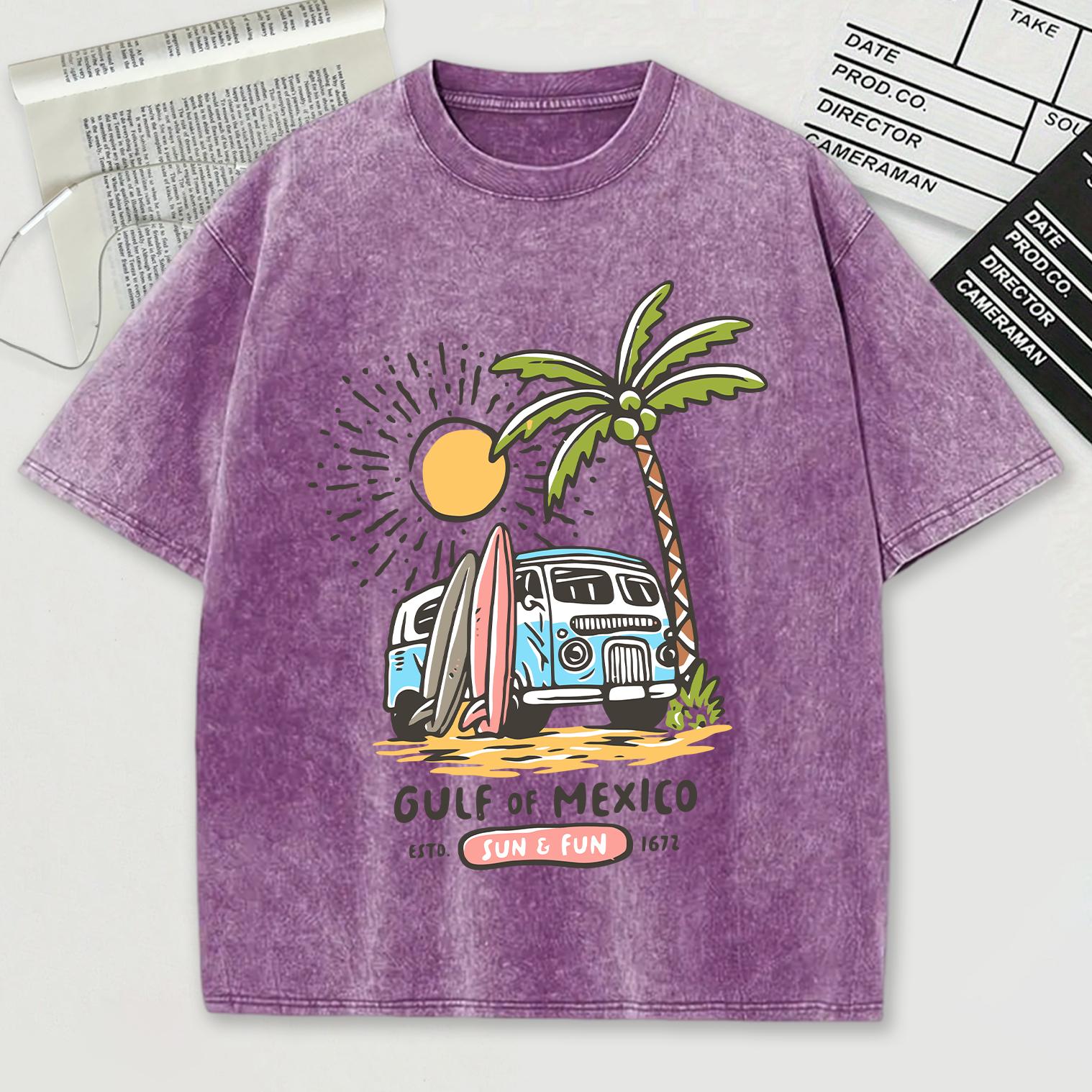 

Футболка мужская с принтом Gulf Of Mexico Estd Sun Fun, выстиранная, летняя, ретро, хлопковая, футболка с эффектом снежной стирки, свободная, с круглым вырезом, уличная одежда 3XL