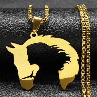 Hollow Retro Horse Head Girls Pendant Jewelry Sweater Chain Women's Necklace