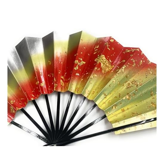 Asakusa Kimono Market Dance Fan, Enamel Base with Holographic Kirihaku (Gold/Silver Leaf), Black Lac