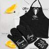 Couples Apron Set Lovely Pattern Adjustable Ties Resistant Kitchen Wear Wedding Anniversary Gift Set Apron with Gloves