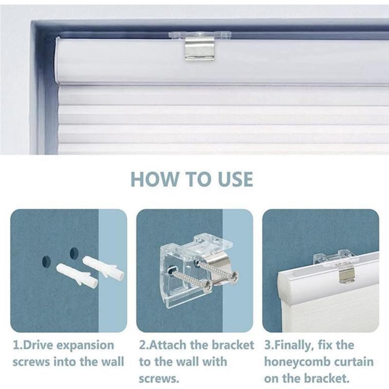 4PCS Stainless Steel Window Blind Mounting Brackets For 25mm Cordless Cellular Shade Headrail Holders with Metal Clip