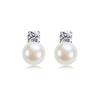 K.L.Y Genuine Pearl Earrings for Women 925 Silver Pearl Earrings 4 Prongs 5A Zirconia Birthday Present Gift Wrapping