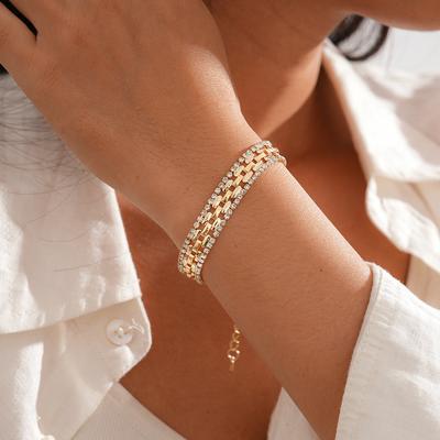 Diamond-encrusted Square Splicing Bracelet Retro Geometric Jewelry