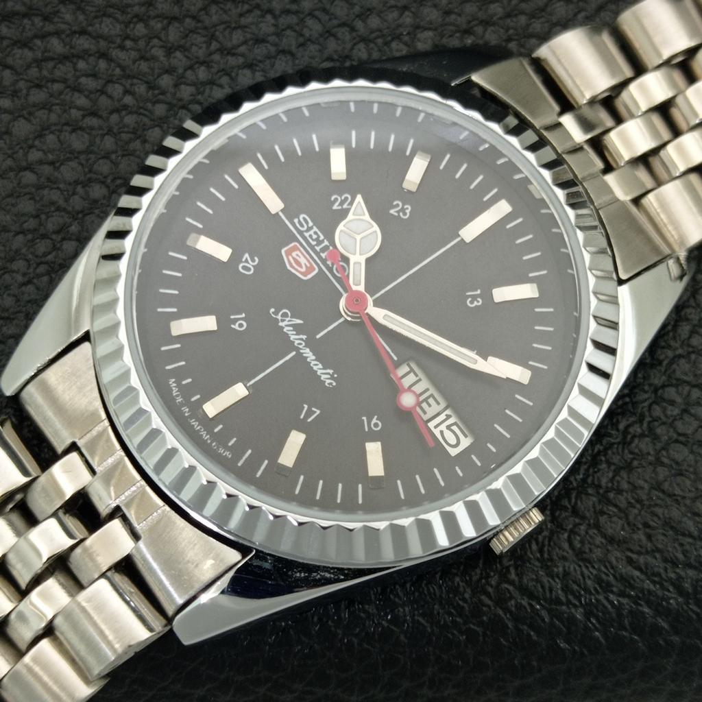 REFURBISHED SEIKO 5 AUTOMATIC 6309A JAPAN MENS VINTAGE BLACK WATCH a442839-1