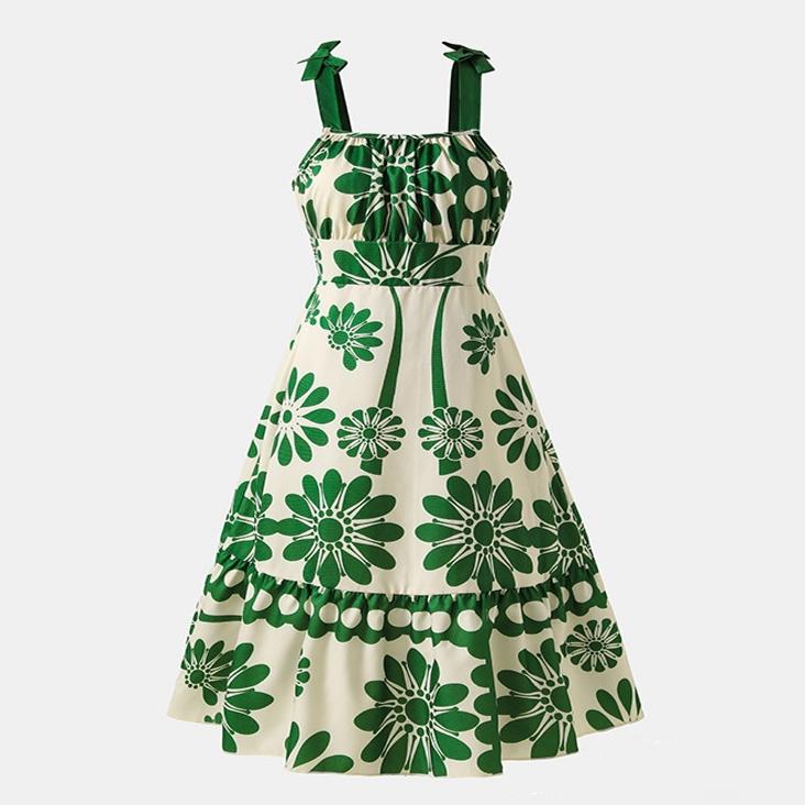 

Girl Sleeveless Floral Print Dress Children Kid Casual Summer Beach Sundress Princess Dresses Clothes 9Y зелёный