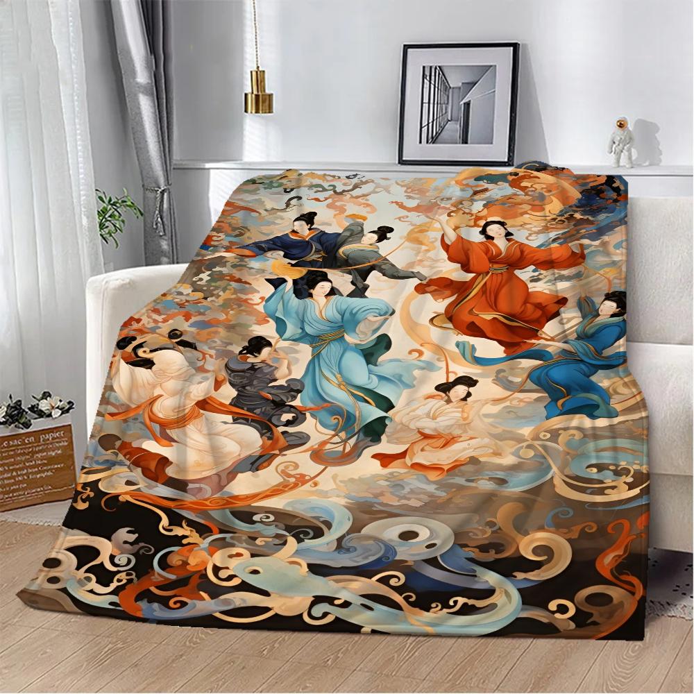 Dunhuang Apsaras Summer Blanket King Size Interior for Home Beach Towel Bed Blankets & Throws Luxury Bedding Fluffy Plaid Throw