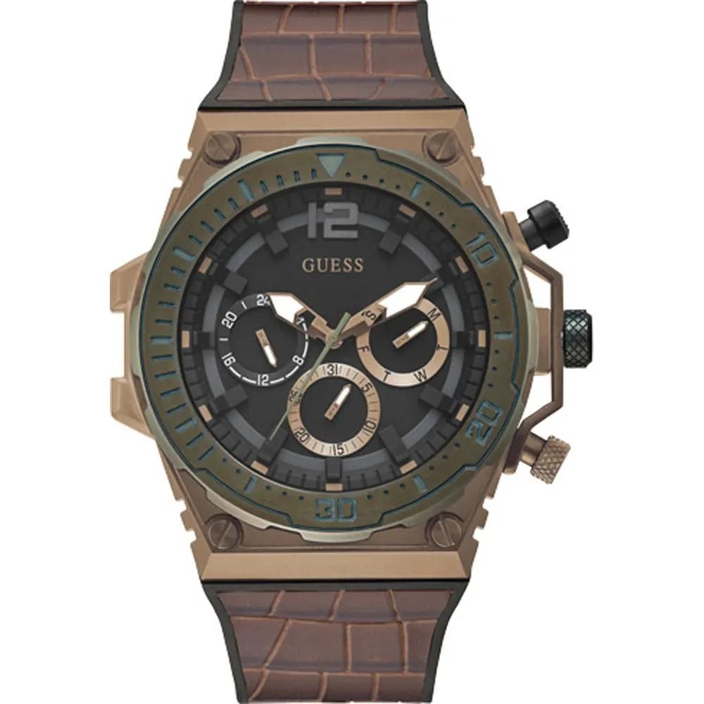 GUESS Venture Black Dial, Brown Case, Leather Strap Men s Quartz Watch GW0326G2 чёрный