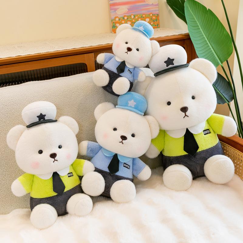 New traffic police bear doll police teddy bear doll soft and skin-friendly couple bear soothing high-quality plush toy
