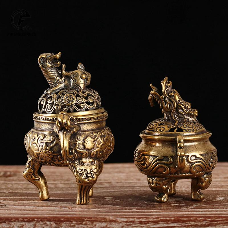 Pattern Three Foot Incense Burner Censer Exquisite Small Statues Copper Statue Brass Carved Animal Dragon
