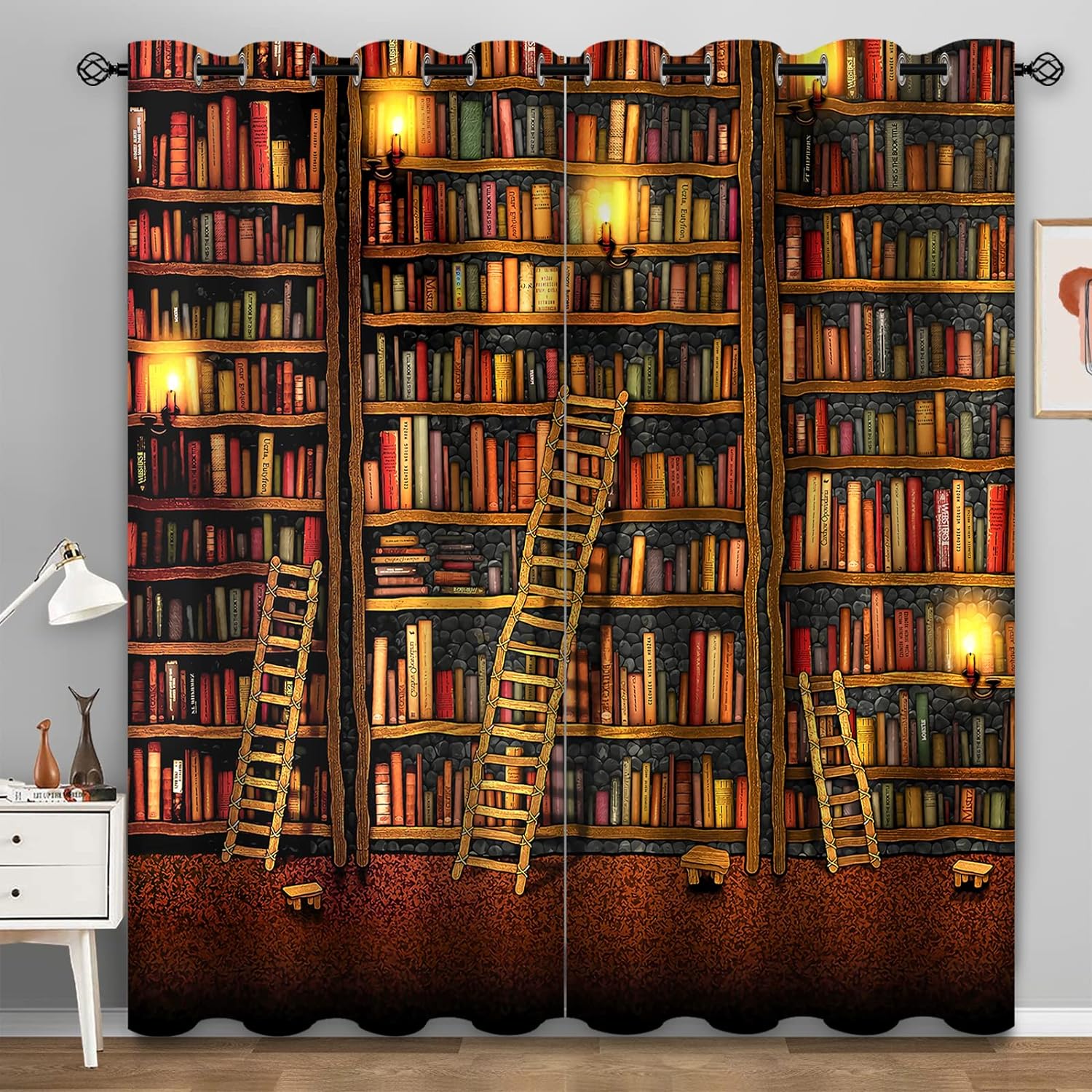 

Вінтажна книжкова полиця Бібліотека Книжкові штори для спальні Вітальня Штори Кухня Дитяча кімната Вікно Штори Сучасний домашній декор W70H165(CM)x2PCS&HOOK