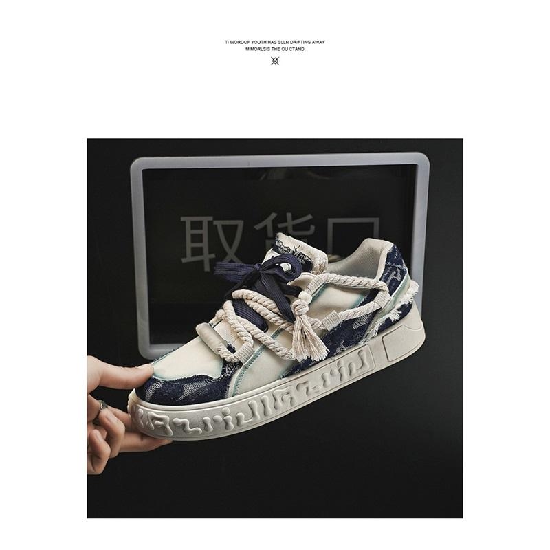 Sneakers Patchwork di Jeans Scarpe Casual con Lacci e Plateau