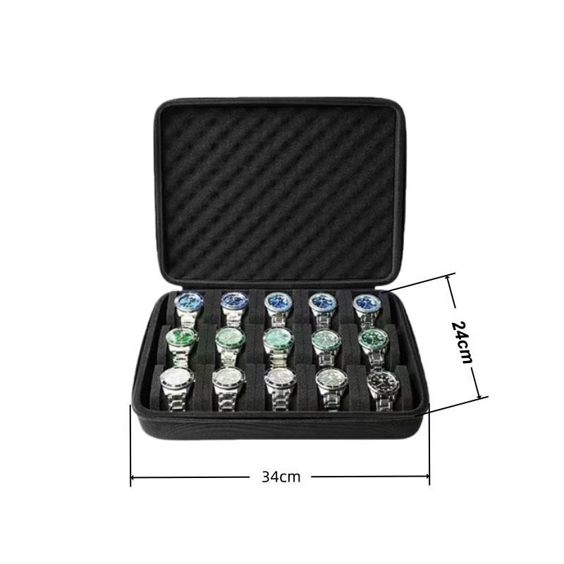 1Pcs Watch Carry Box Hard-Shell 15 Slots Watch Storage Organizer Case Fit For Large And Small Watches With Soft Foam Pillow
