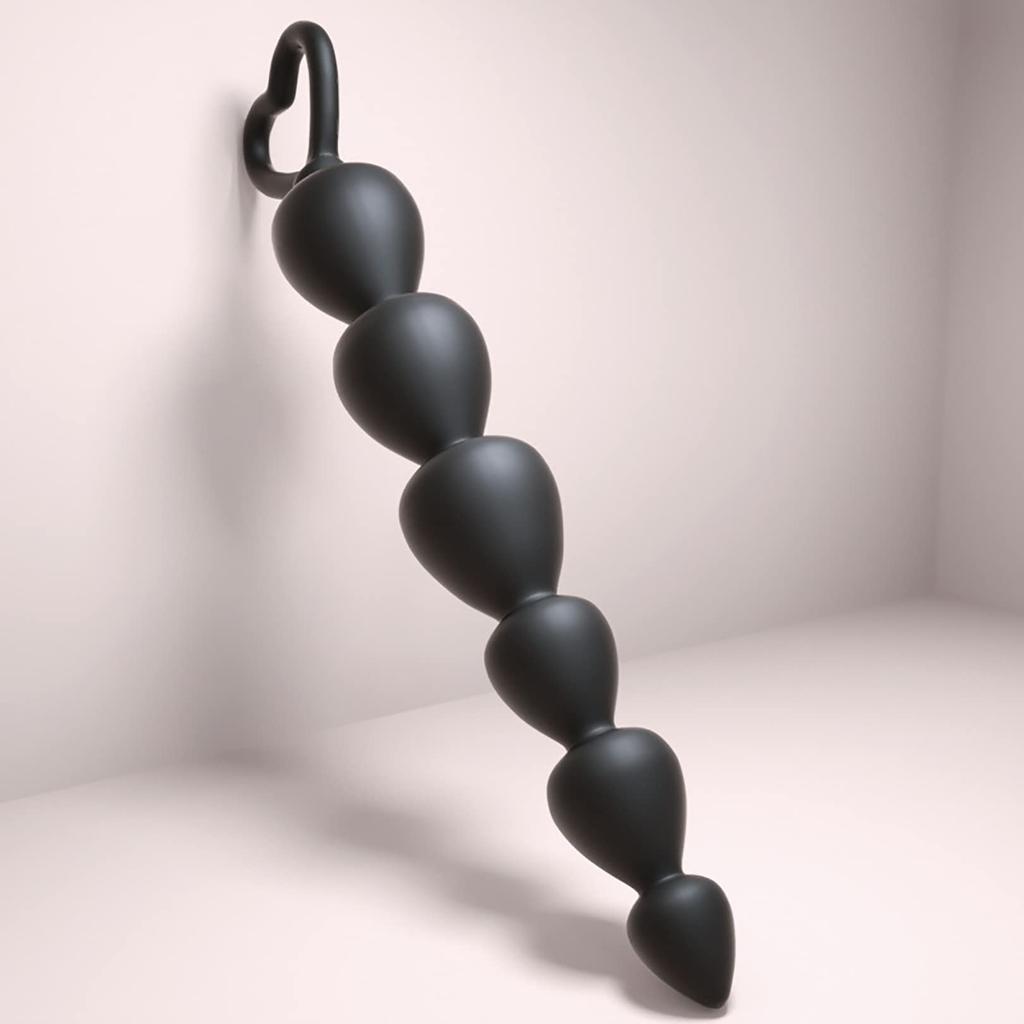 Anal Beads for Anal Thin Anal Silicone Anal Plug with Finger Anal Black Beginners, 6-Bead Pearls, Beads, Loop, Multi-Purpose Toy, 175mm,