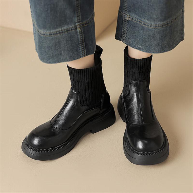 Fashion New Autumn Winter Women Boot Shoes for Women Round Toe Platform Short Boots Fashion Boots Chunky Heel Boots Handmade Size 34-43