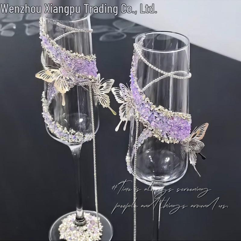 Purple Tassel Mosaic Butterfly Champagne Toasting Glass DIY Kit for Weddings