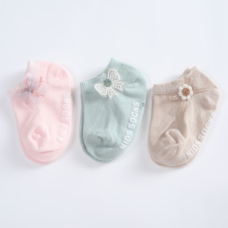 3 Pairs/lot Spring Baby Solid Color Cotton Socks Infant Floor Socks Children Girls Soft Anti-slip Boat Socks  0-5 Years