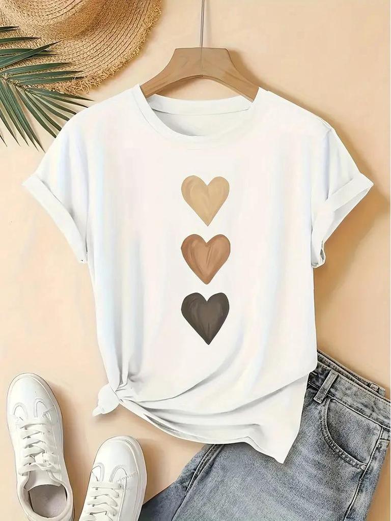 TEMU Valentine's Heart Women's Short Sleeve Crew Neck Top