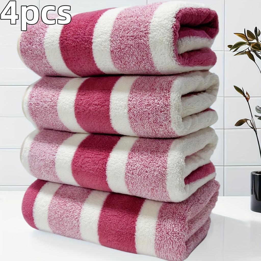 4pcs Set of Large Bath Towels, Oversized Thick Coral Fleece Towels, Ultra-Fine Fiber, Available in Various Colors, Absorbent, Quick-Drying