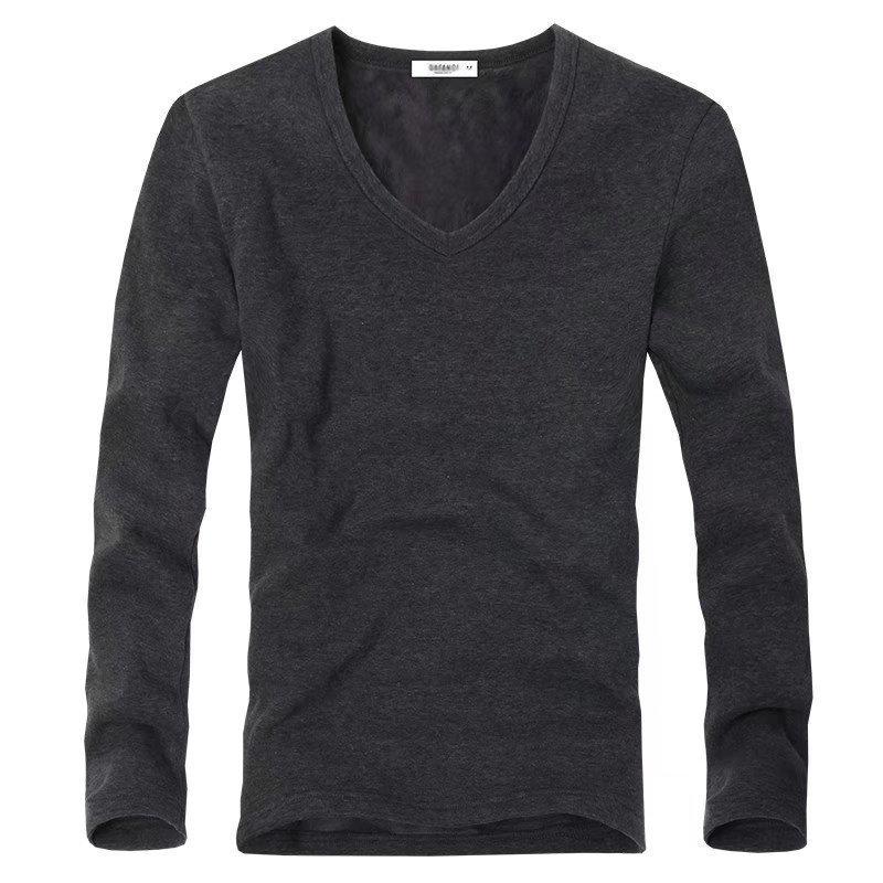 Men's V-Neck Thick Velvet Long-Sleeve T-Shirt - Warm & Trendy Autumn/Winter Base Layer