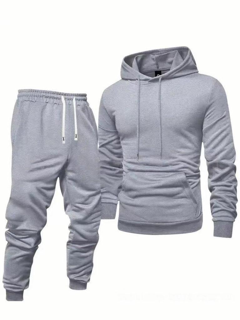 Hooded Casual Tracksuit Set: Solid Color, Versatile Sweatshirt & Sweatpants for Autumn