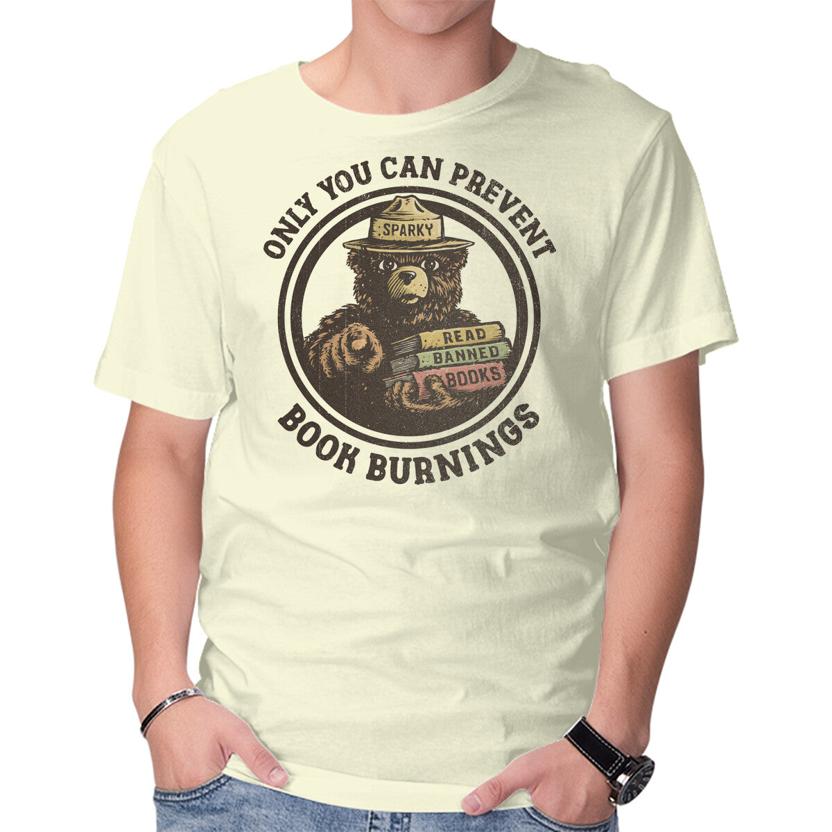 Unisex Crew Neck T-Shirt Only You Can Prevent Book Burnings Graphic Short Sleeve Casual Tee XS