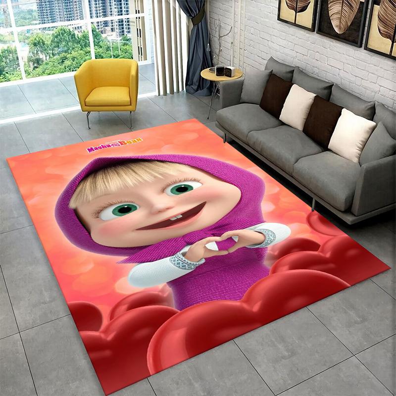 Cartoon Cute M-Masha Bear Non-Slip Area Rug for Living Room,Bedroom,Playroom,Soft Carpet Floor Mat Home Decor Rug Kids Room