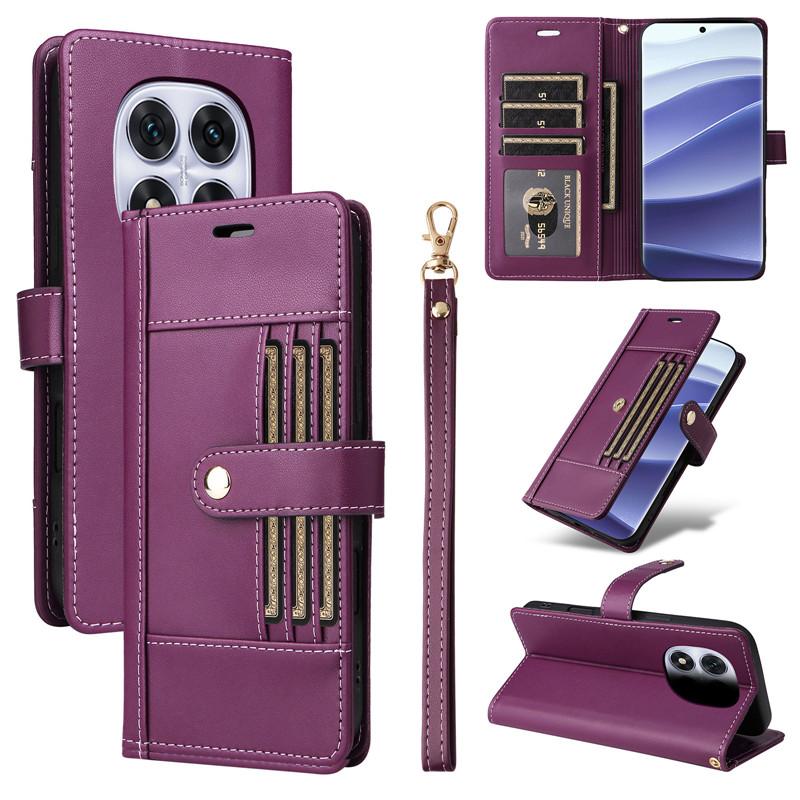 

Кожаный чехол-книжка для Xiaomi Redmi Note 14 Pro 14S 4G Note14 Pro Plus 5G с откидной крышкой, чехлы для телефона, снаружи 6 слотов для карт PU Leather&Redmi Note 14S фиолетовый